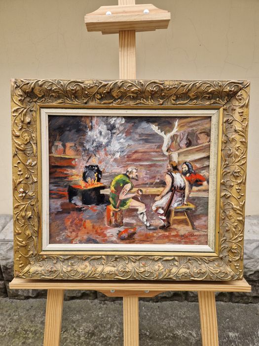 Уникална антикварна майсторска авторска картина масло върху