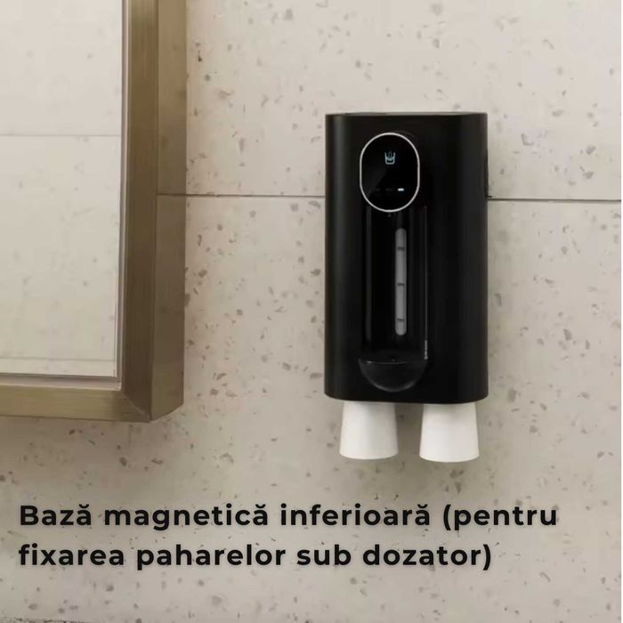 Dozator apa de gura, negru, incarcare USB-C, rezistent la apa + pahare
