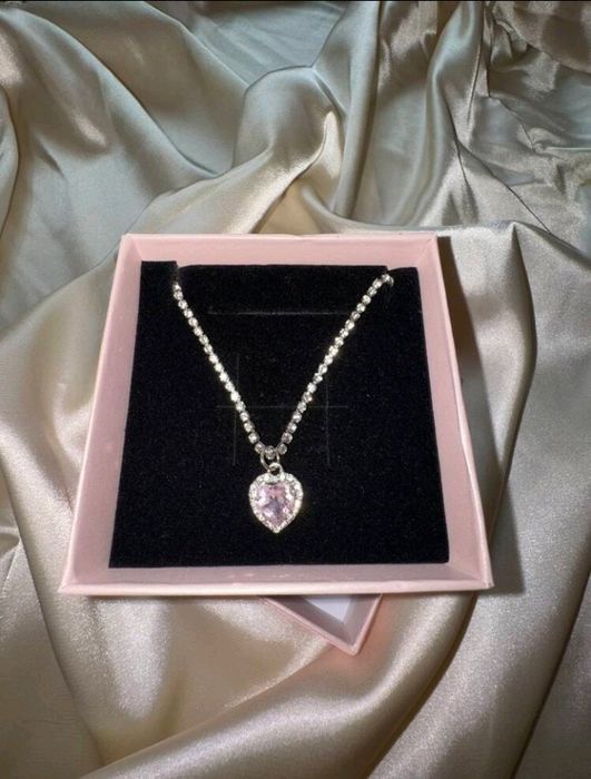 Colier Pandora argint 925 tennis Swarovski cristale inima roz+cutie