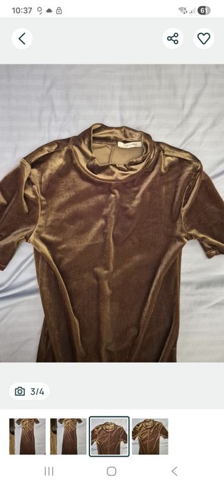 Rochie catifea Zara auriu-strech, mulata, moale si elastica 38/40 M