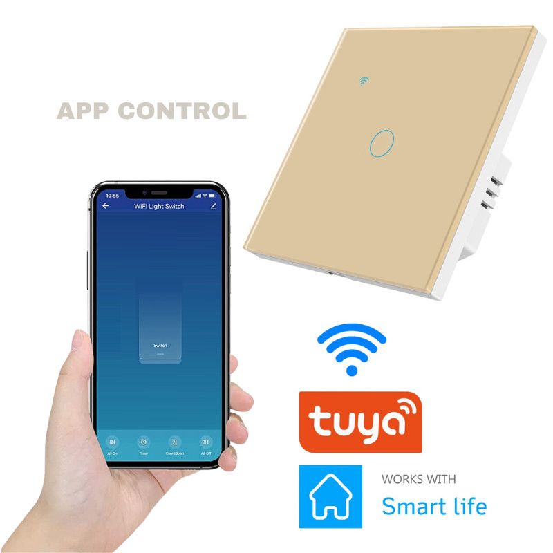 Intrerupator smart touch iUni 1F, Wi-Fi, Sticla, LED, Gold