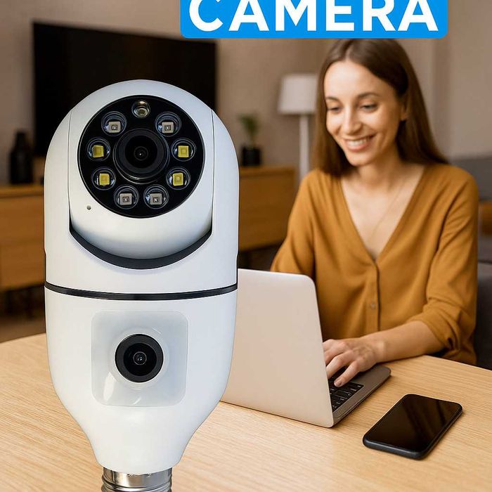 WiFi двойна IP камера за фасунга–Full HD 1080P, 355° въртене