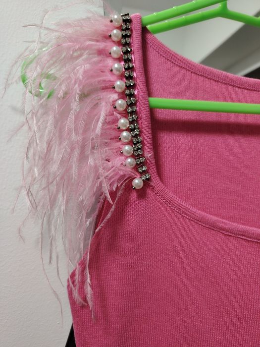 Намален дамски потник циклама с пера и перли