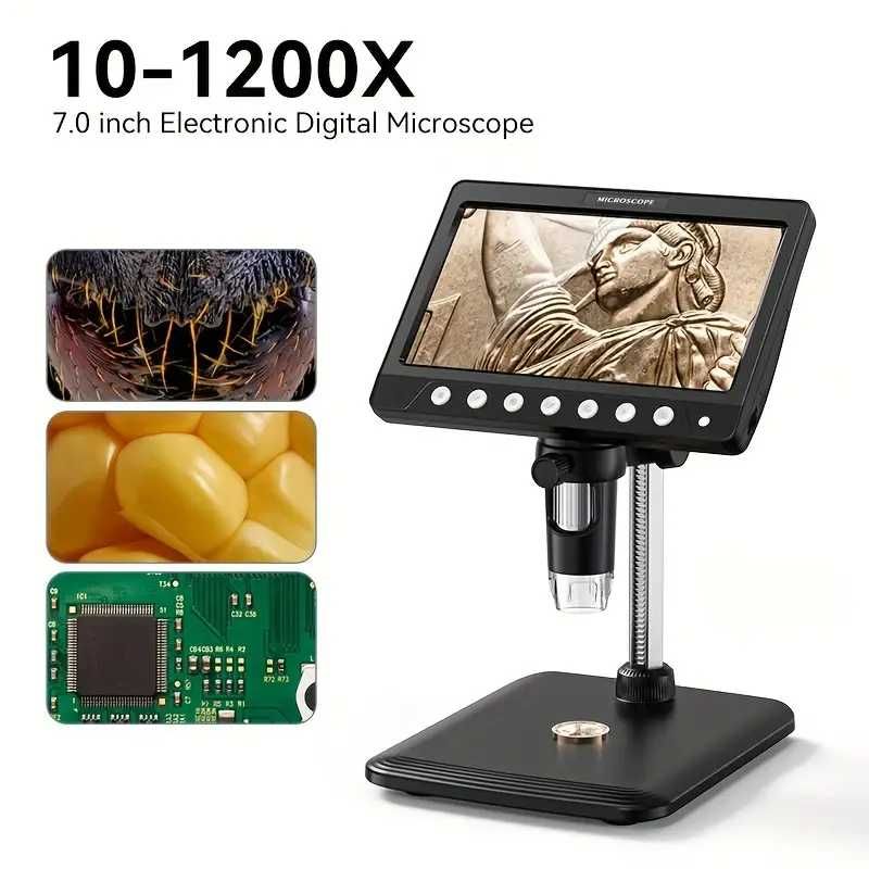 Дигитален Цифров микроскоп 50Х 1200Х Екран 7 инчов HD IPS със светлини