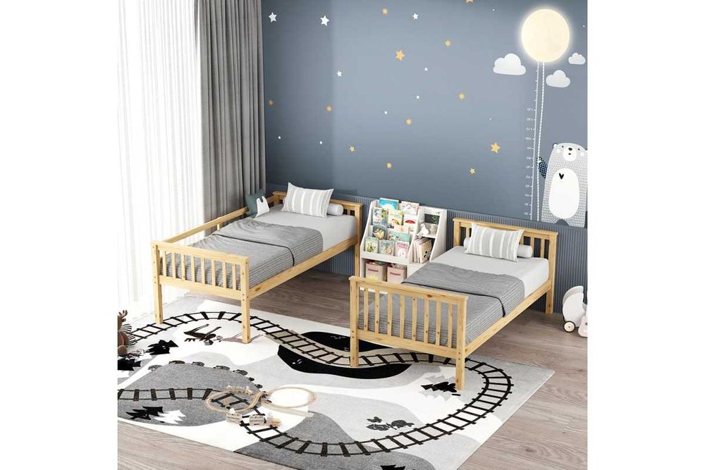 Детско двуетажно легло, Nani, Бял, Натурален, Дърво, 90х190см.