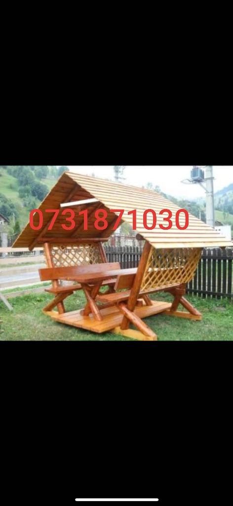 Mobilier de grădină rustic Foișor, terase bălansoare masă cu bancute