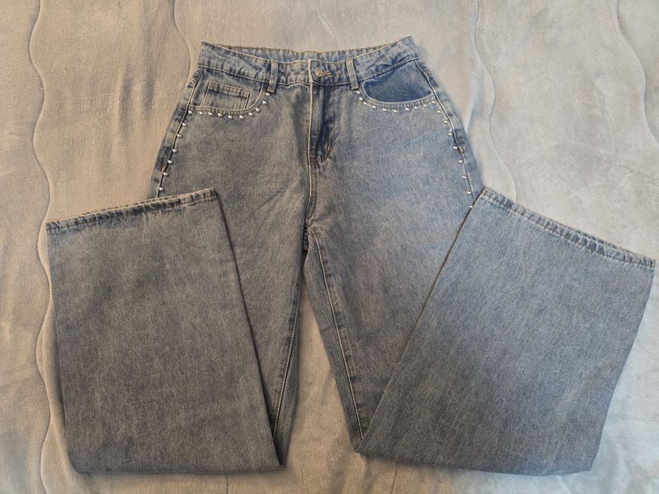 Широки дамски дънки с капси boyfriend