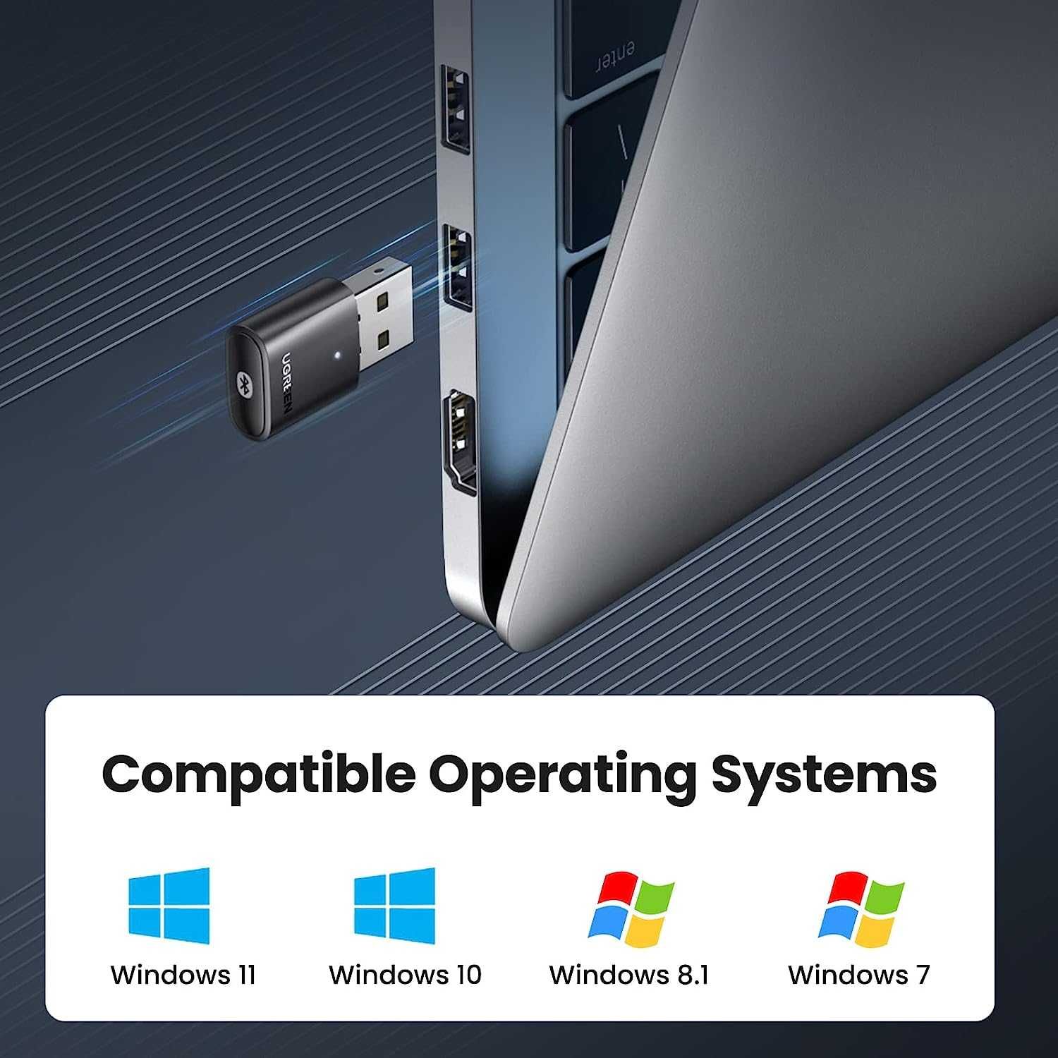 UGREEN USB Bluetooth адаптер за компютър,5.0 Windows11/10/8.1 без драй