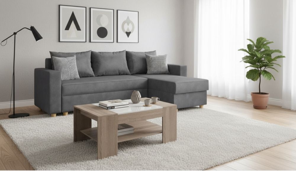 Сив диван с лежанка