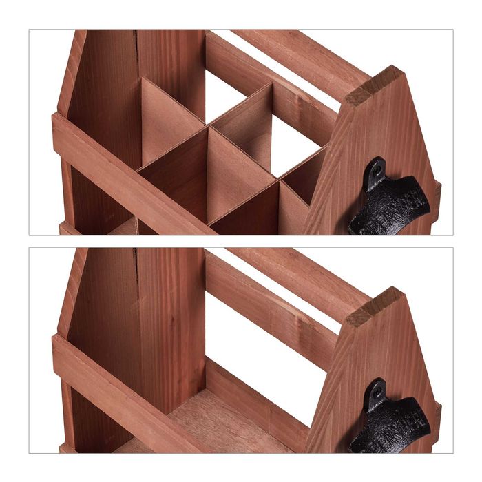 Suport din lemn de pin pentru 6 sticle de 0.33L cu deschizator lateral