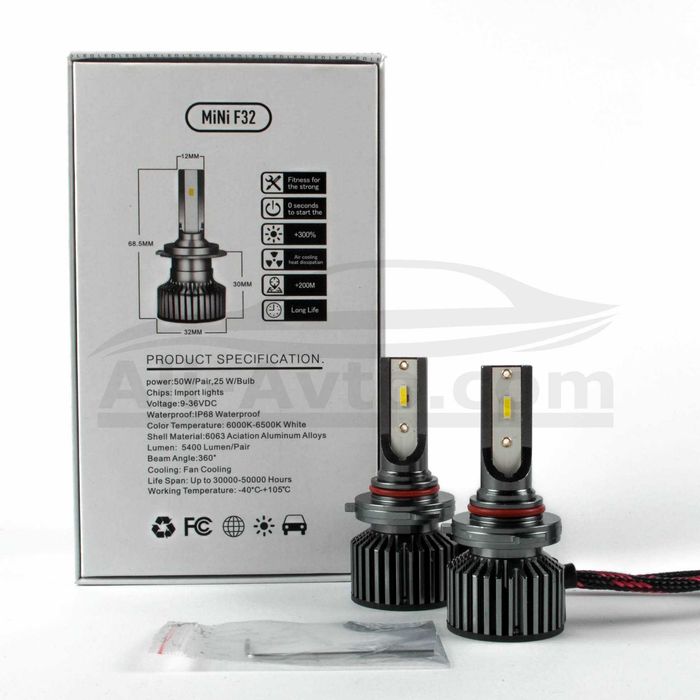 Лед крушки F32 MINI- НВ3 /9005 за фарове 12V - 2 бр.