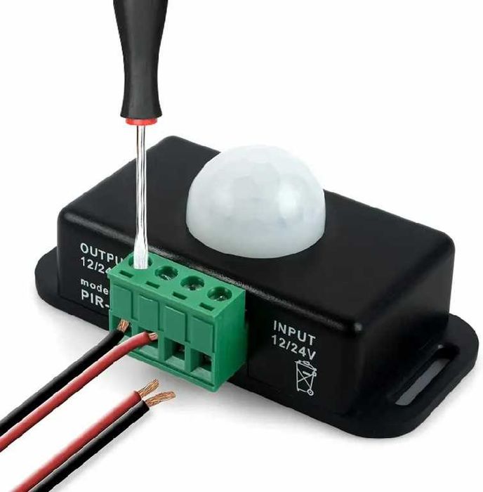 SENZOR de MISCARE prezenta PIR 12v 24v 6A schema