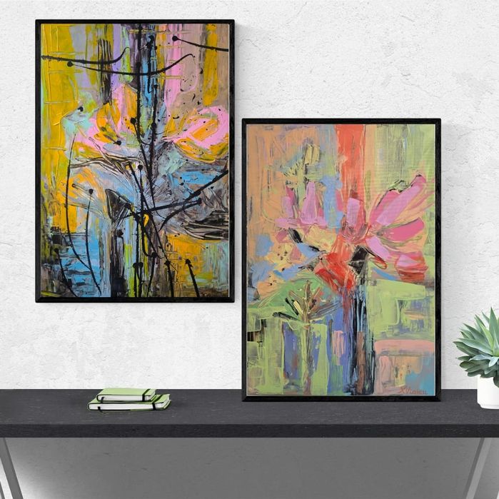 Tablou abstract "Toamna", 50×70 cm, Acrilic, panza