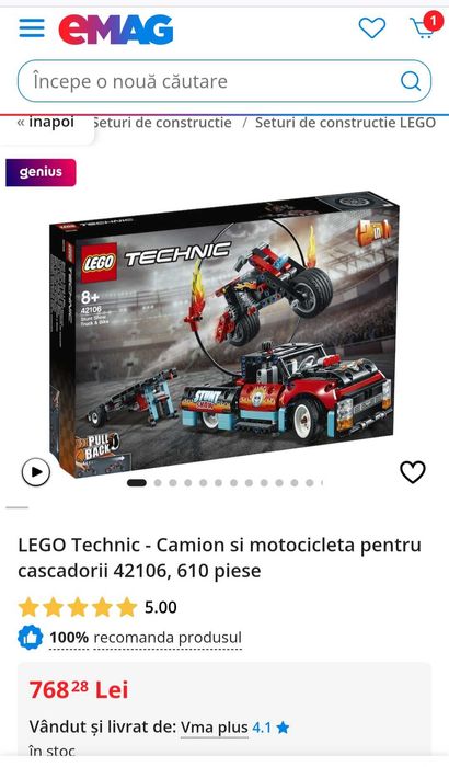 LEGO Technic Camion si motocicleta pentru cascadorii 42106, 610 piese