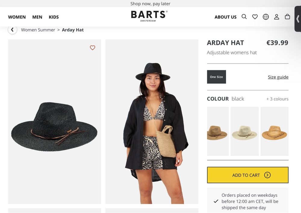 Barts Arday hat, дамска шапка за плаж, федора, нова, размер S/M
