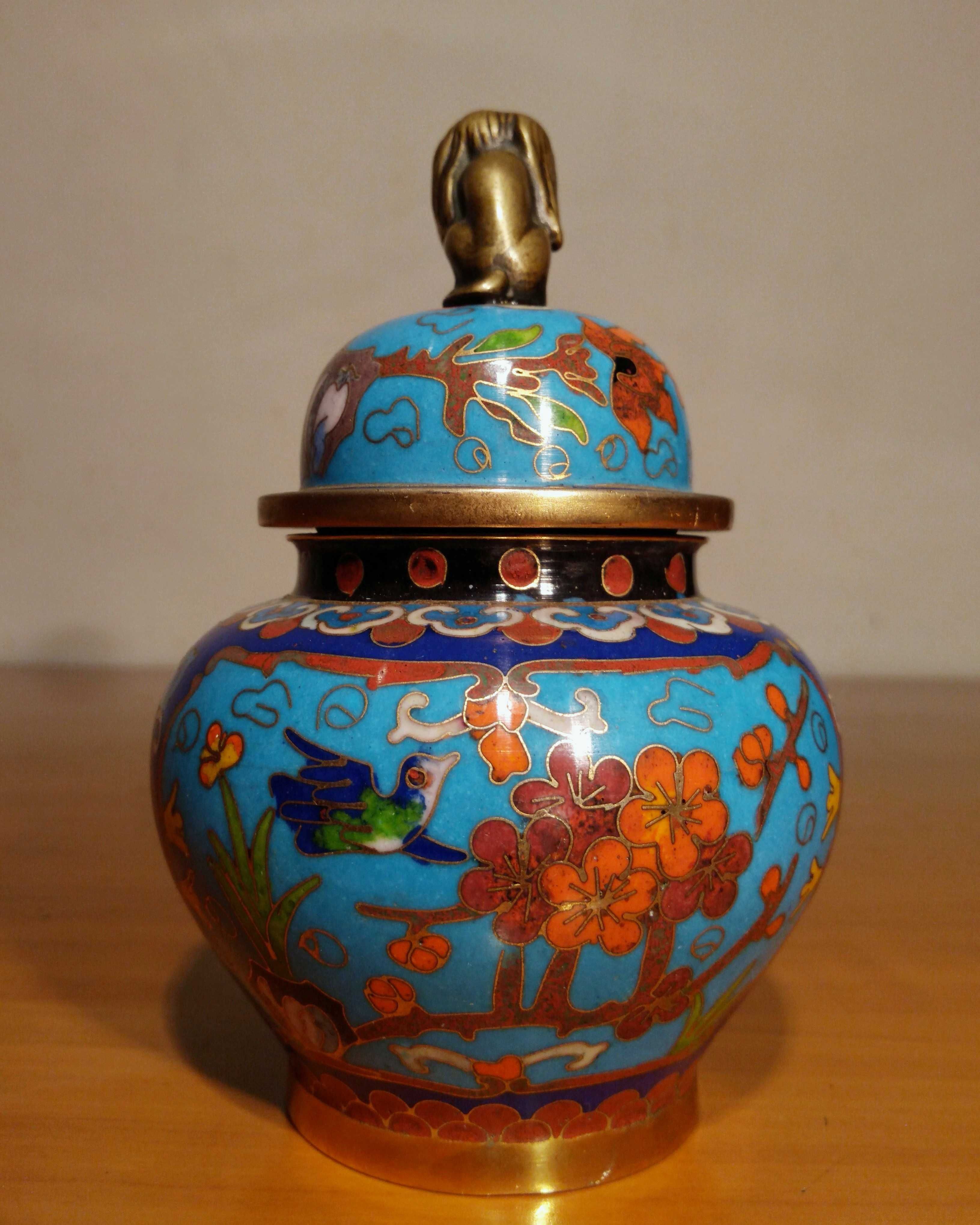 Vas asiatic Feng shui Cloisonne, Lotus si Cires | vechi, RaR