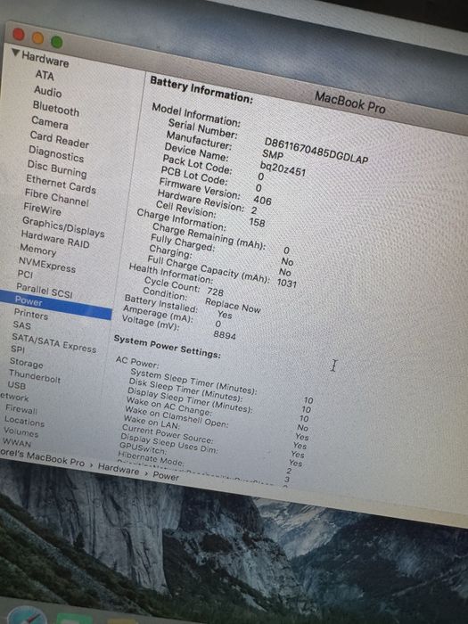 Macbook pro 15.4 inch i7, bateria defecta