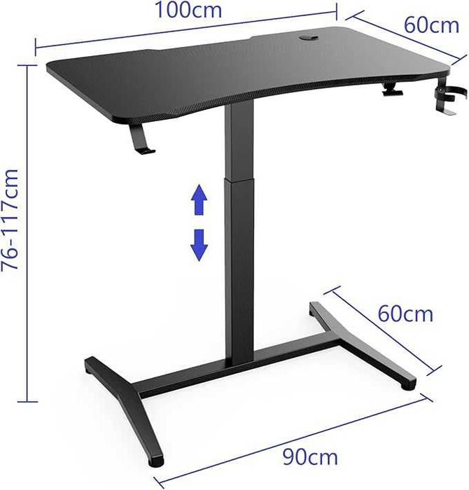 Маса с регулируема височина Airlift с кука за слушалки 100x 60x 117см