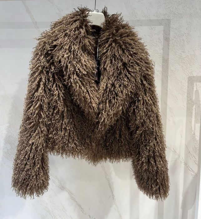 Палто еко косъм кафяво