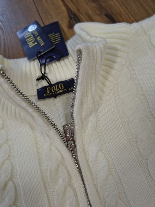 Pulover clasic, cable knit, half zipper, RL, cozy, alb-unt