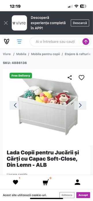 Cutie pentru depozitare jucarii/ bancuta cu onchidere soft