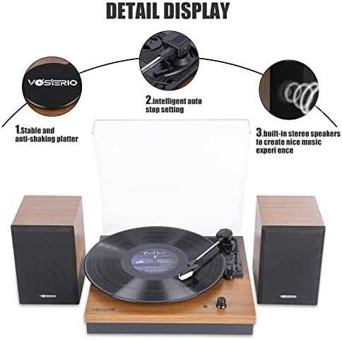 Нов Елегантен Винил Плеър с Bluetooth 3 Скорости Висококачествен Звук