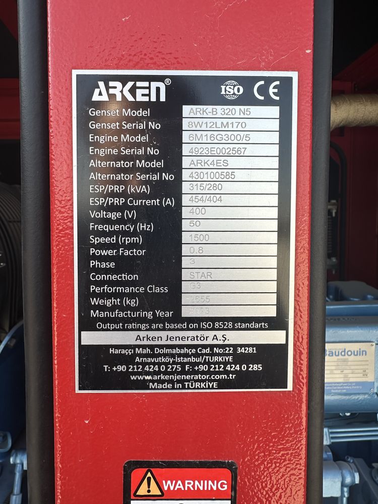 Генератор ARKEN 320KVA (253.6кВт)