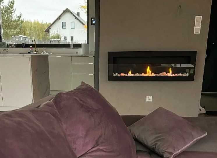 Semineu cu bioetanol cu sticla, 120 X 40 x 12 cm, negru structural mat
