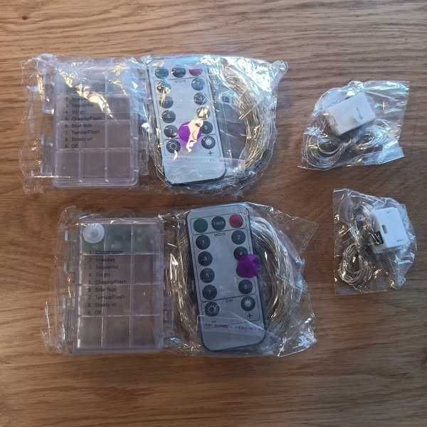 НОВИ! LED лампички – 10м + 3м, лилави, с дистанционно, 2 бр/к-кт