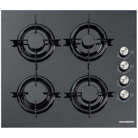 Plita incorporabila Hausberg HB-563, Gaz, 4 arzatoare, Sticla, Negru