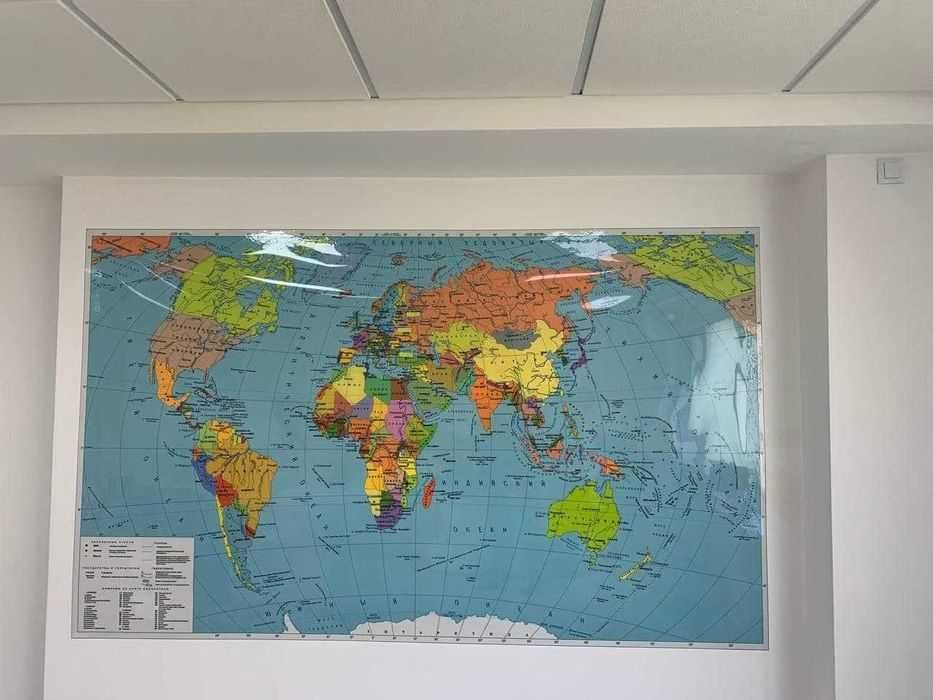 Карта мира настенная 2,5м х 1,5м Для дома и офиса материал ПЭТ