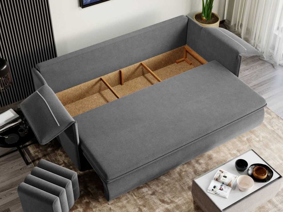 Canapea Extensibila Vanilla Stofa Catifea Gri Deschis