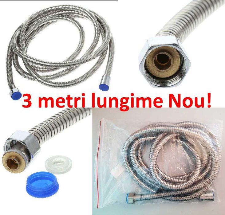 Furtun flexibil pentru dus, metalic cromat. Nou ambalat!