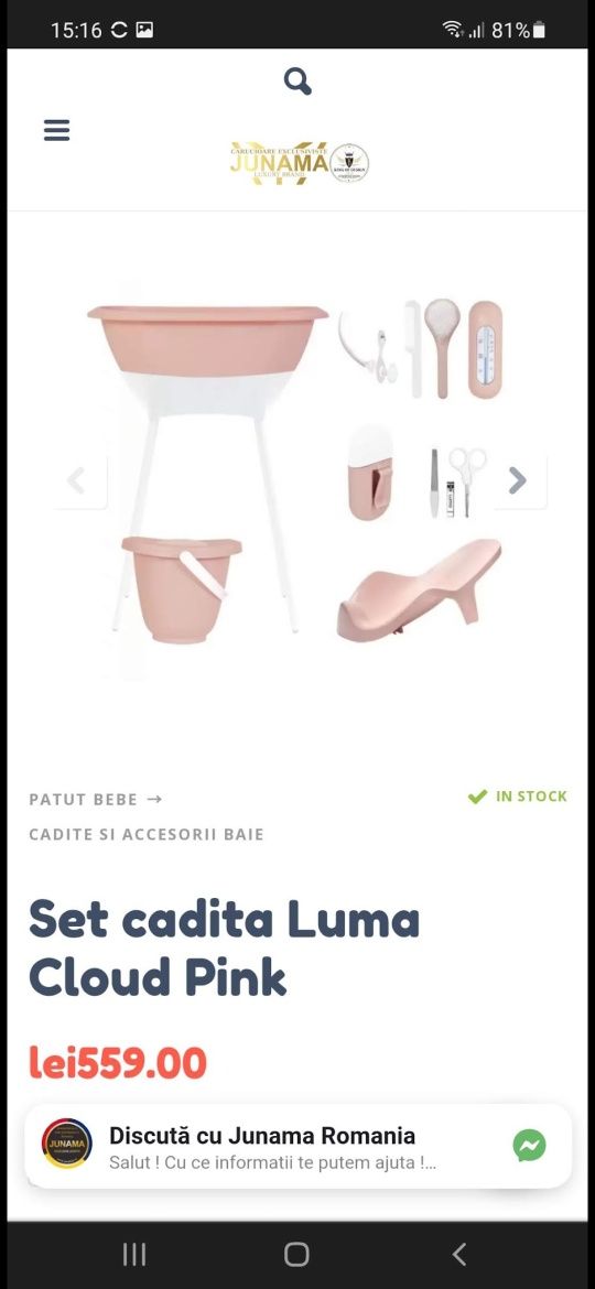 Cadita Luma baby roz cu alb