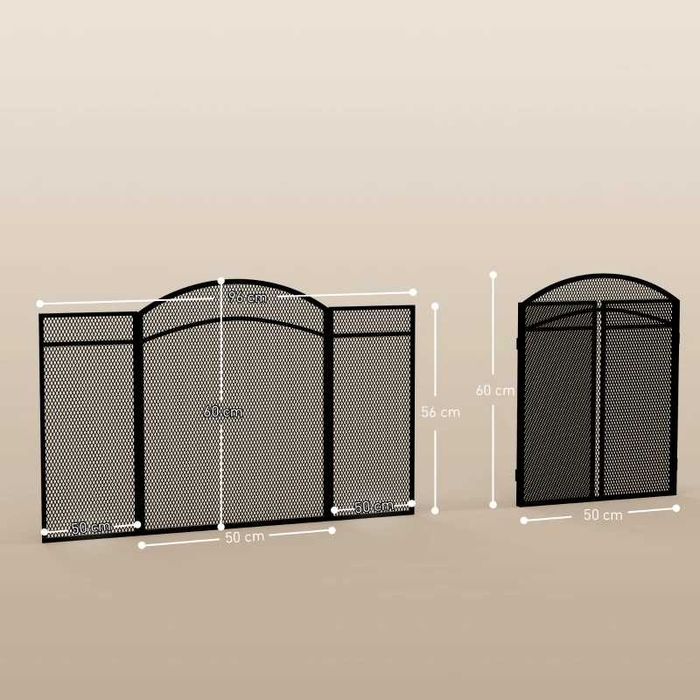 HOMCOM Защитен панел за камина, Сгъваем, С покритие, Черен, 96 x 60 см