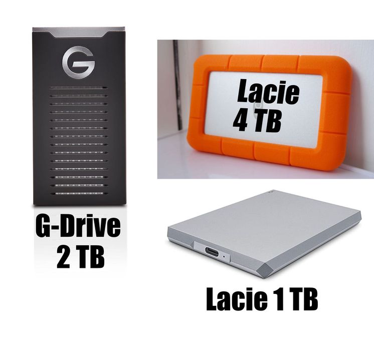 4TB SSD Samsung T7 - Thunderbolt 3 Gen.2 (+ 2 Lacie + G-Drive)
