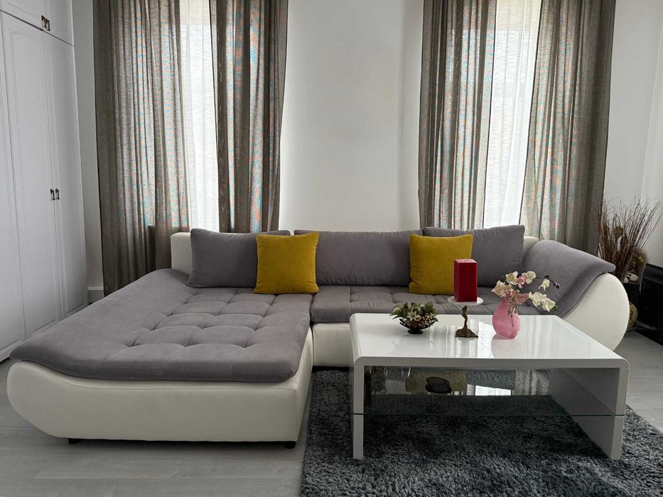 Colțar extensibil Prato, pe stânga, gri, alb