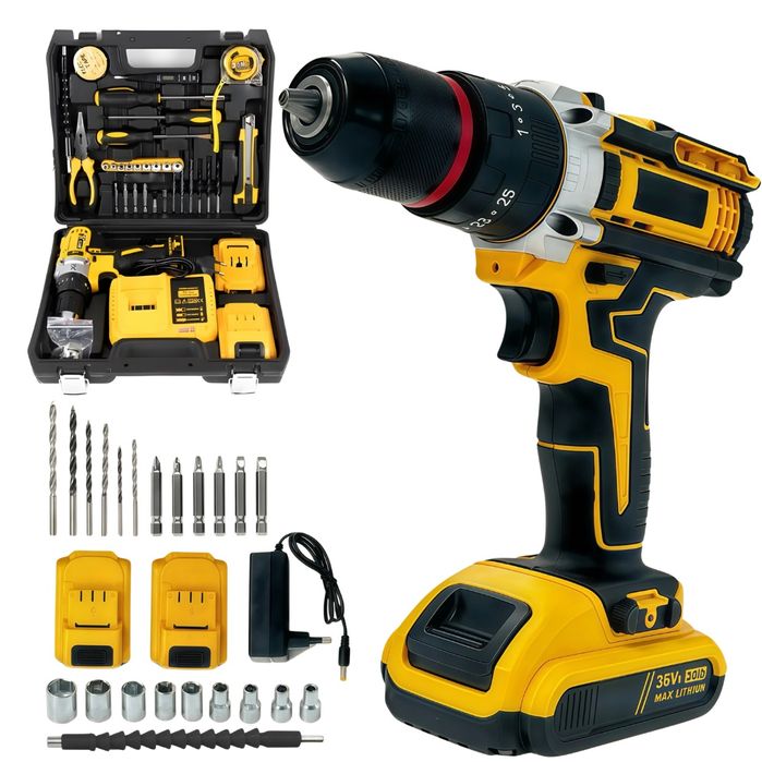 Trusa Bormasina 36V, cu 2 acumulatori si incarcator, mandrina metalica