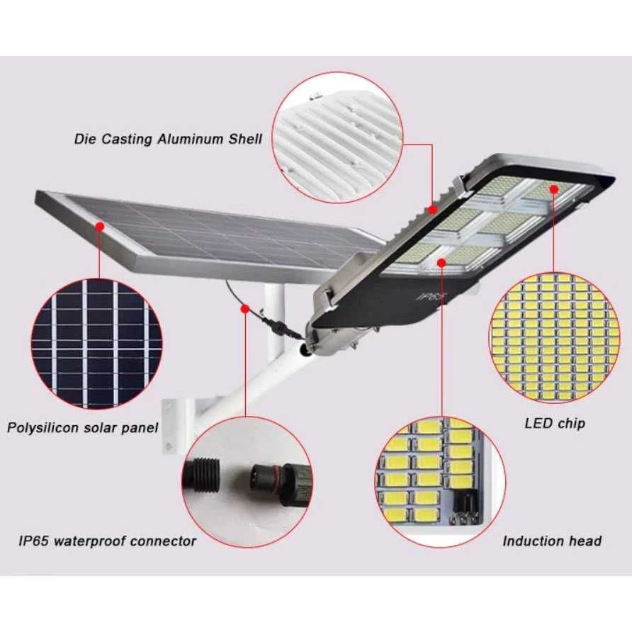 Lampa solara stradala 500W LED SMD cu panou solar brat montare