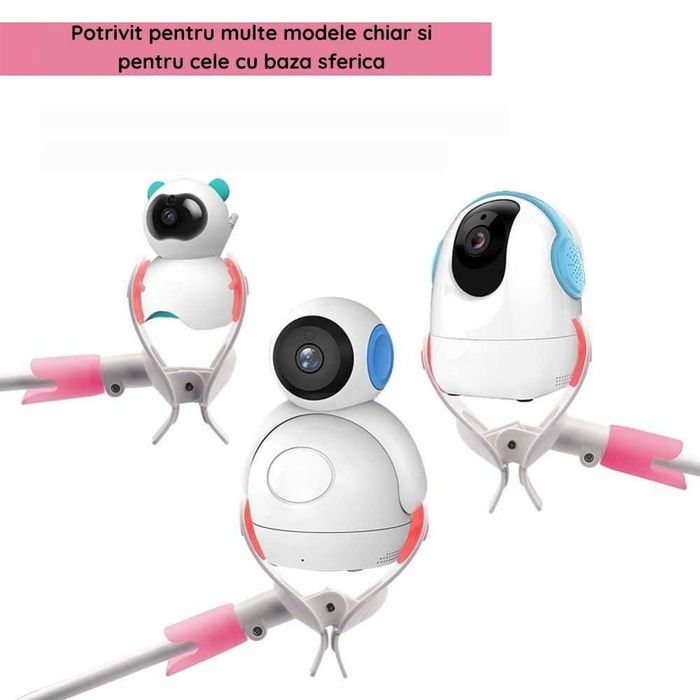 Suport pentru baby monitor/camera copil, universal si ajustabil, roz