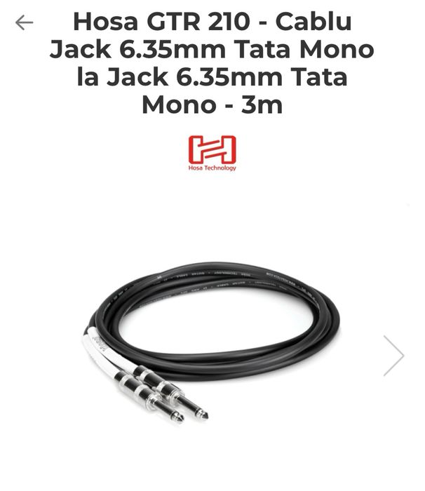 Hosa GTR 210-Cablu Jack6.35mm Tata Mono la jack6.35 mm Tata Mono - 3m