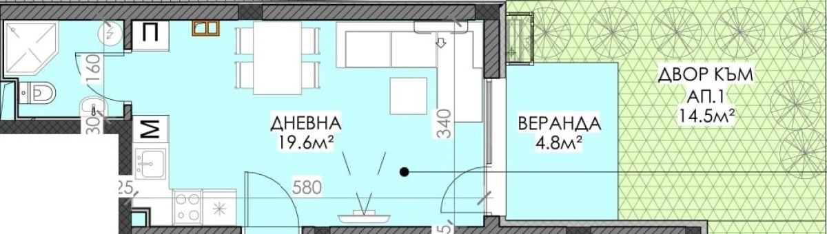 Продажба 1-стаен със собствен двор гр. Бургас - Сарафово 53m²