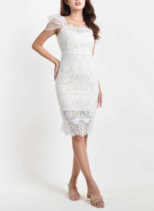 Бяла рокля дантела, Бяла рокля, Дантелена рокля, Елегантна бяла рокля,