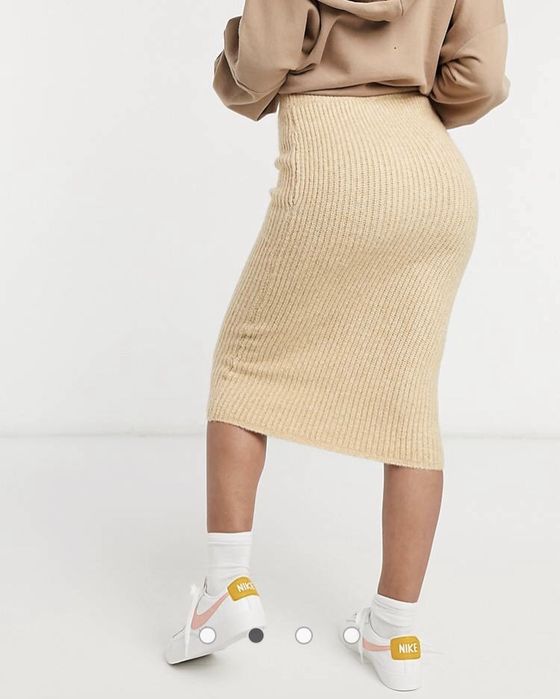 Fusta Asos Petite Midi tricotata, marime 32, camel