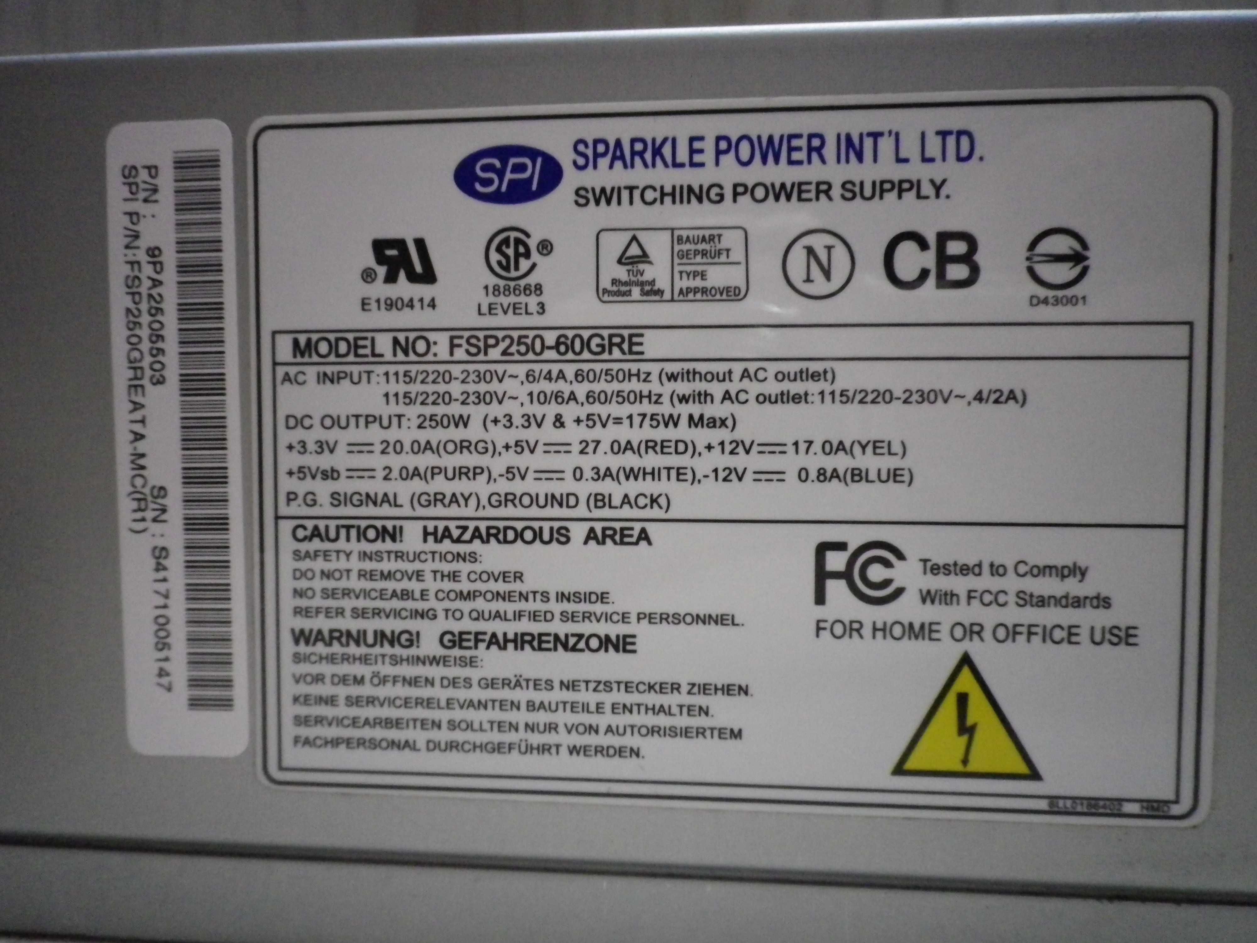 Качествено захранване Sparkle Power FSP250-60GRE