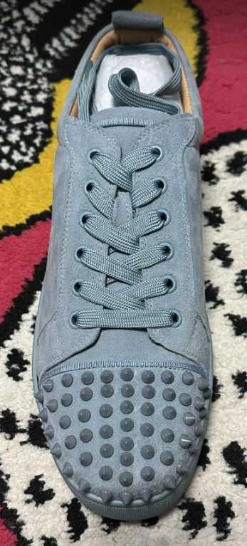 CHRISTIAN LOUBOUTIN Spikes Cap-Toe Suede Sneakers Sky Blue