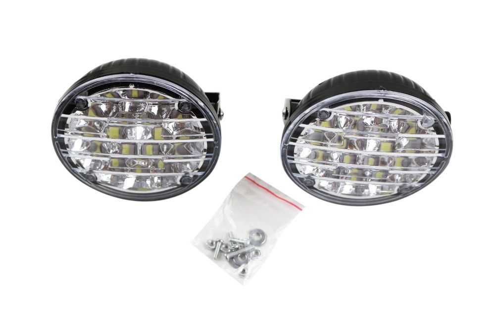 2 бр. Комплект 18 SMD LED DRL 12V Е4 Дневни Светлини Халогени Диодни