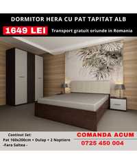 Dormitor Hera Wenge Cu Pat Tapitat Alb Transport gratuit