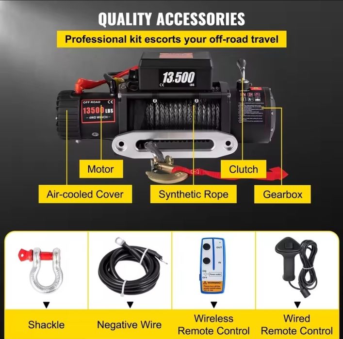 Troliu electric heavy-duty 6,1 tone – cablu sintetic & telecomandă