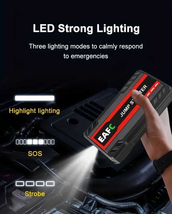 Jumper Baterie pornire auto 12V portabilă, cu LED și Power Bank